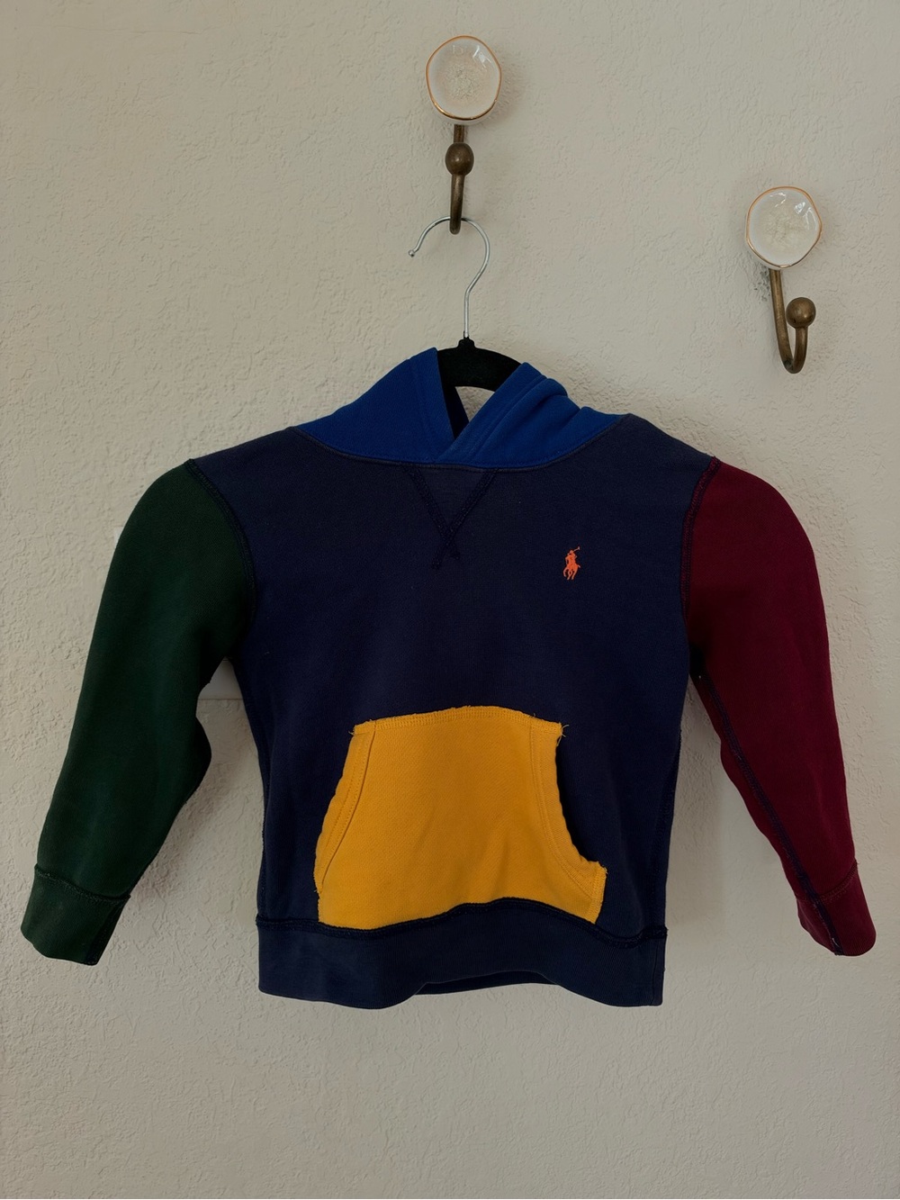 Polo by Ralph Lauren Multi-Color Hoodie Sweater - Navy with Yellow Pocket